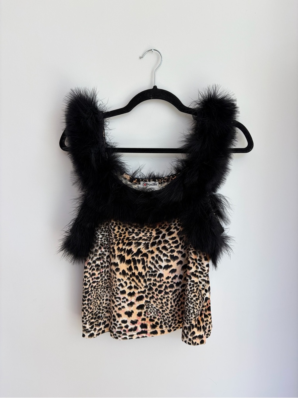 Vintage Leopard Print Tank with Black Faux Fur Trim